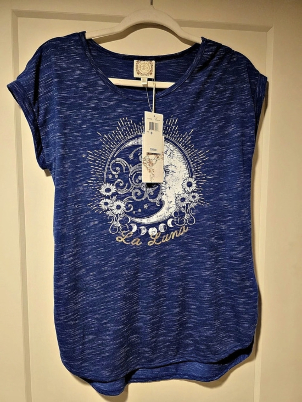 La Senza Graphic Short Sleeve Top in Blue Size Medium NWT
